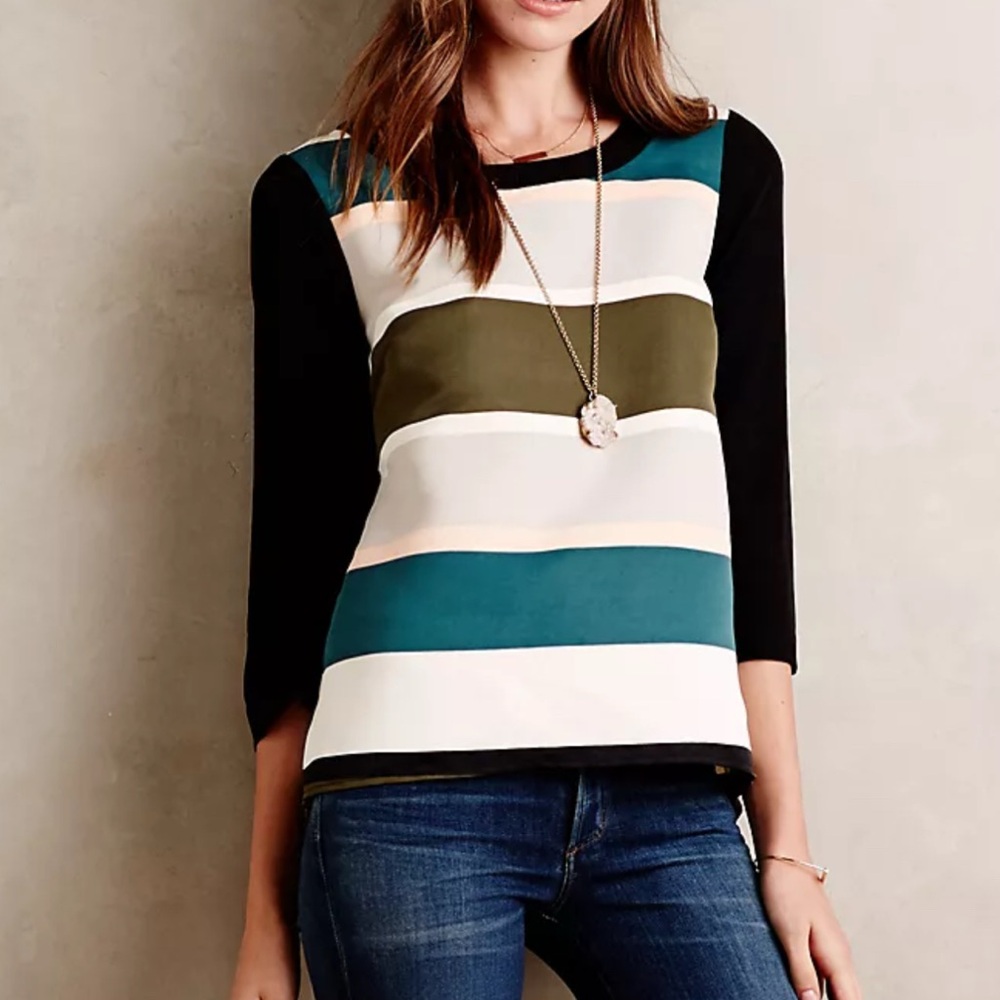 🛑 1 hour sale. Anthropologie by Troubadour, size 6, Rugby Stripe Blouse, NWT.